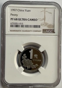 China 1997 1 Yuan Peony coin,  NGC PF68 - Picture 1 of 2