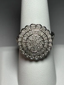 .925 Sterling Silver 1.00ctw Natural White Diamond Cluster Ring Size 8 "ZB" - Picture 1 of 8