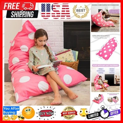 Durable Cotton Bean Bag Chair Cover in Pink Polka Dots - Ultimate Kids’ Storage - Image 1 of 4