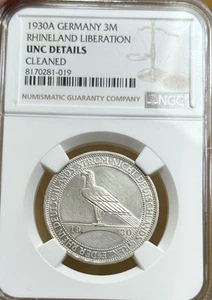 1930 A Germany Silver 3 Mark Rhineland Liberation Coin NGC UNC Uncirculated 3M - Picture 1 of 2