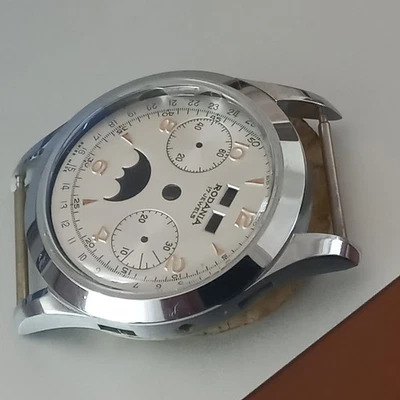 VINTAGE RODANIA  TRIPLE  DATE MOONPHASE CHRONOGRAPH WATCH CASE DIAL LANDERON 186 - Image 1 of 4