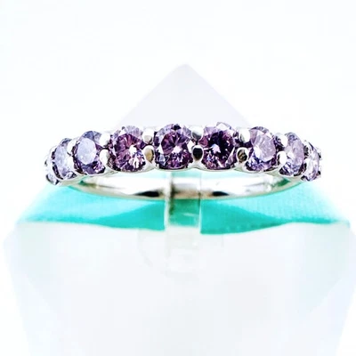 3MM Light Purple Moissanite Wedding Band, 925 Sterling Silver, Stacking Ring - Image 1 of 4