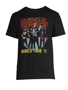 KISS "World Tour '77" Band Short Sleeve Graphic Tee T-Shirt 2XL Men’s Vintage - Picture 1 of 6
