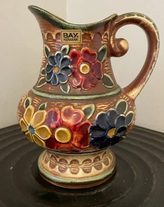 Vintage Bay Keramik West Germany Keramik Krug Kanne Blumenrelief Fat Lava 60er - Bild 1 von 8