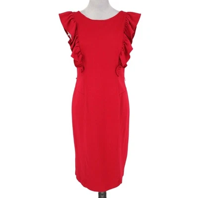 Express Dress 青少年中号深红色无袖褶边背面拉链内衬有缺陷 — 第 1/4 张图片