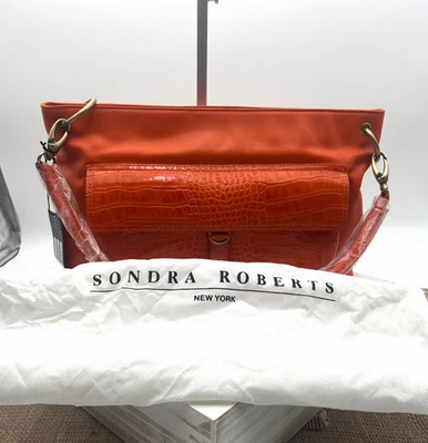 Bolso de Mano Hobo de Hombro SONDRA ROBERTS Cuero Naranja Cocodrilo Repujado con Bolsa para el Polvo-NUEVO CON ETIQUETAS Foto 1 de 4