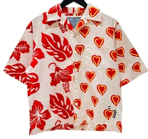 Prada Double Match SS Bowling Shirt Size XS Red White Heart Shape Hawaiian - Picture 1 of 8