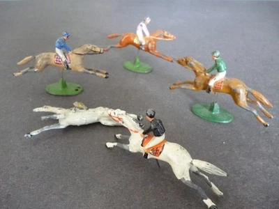 retro-collection-lot anciens petits chevaux de course en plomb ~1930 - Photo 1/4
