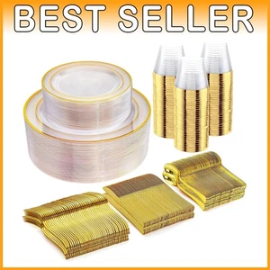 Heavy Duty Gold Plastic Dinner Set - Picture 1 of 9