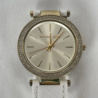 Reloj para mujer Michael Kors MK2391 Darci cuarzo esfera dorada cuero blanco funcionando Foto 1 de 4