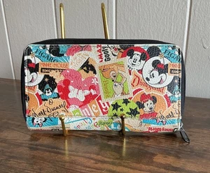 HTF Disney Parks Walt Disney World Mickey Minnie Mouse Collage Zip Around Wallet - Picture 1 of 4