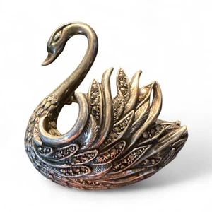 Vintage large Detailed Sterling Silver Marcasite Swan Bird in Brooch Pin 1 3/4” - Picture 1 of 4