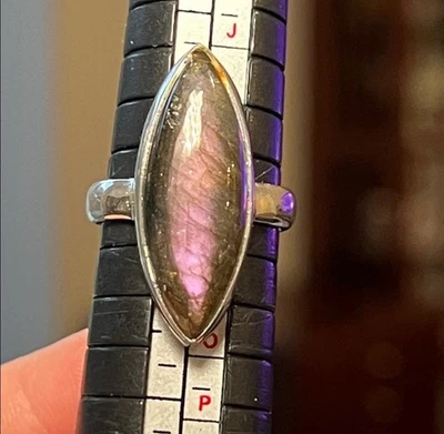 Deslumbrante Anillo de Labradorita de Plata de Ley 925 Sólida Navette Alargado Ovalado GROSO Foto 1 de 4