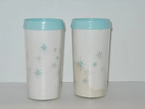 Vtg Atomic Starburst Plastic Tumblers made USA MCM Insulated - Bild 1 von 6