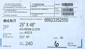 Norton Merit 25" x 48" 240 KÖRNUNG ALUMINIUMOXIDHARZ TUCH KX375 SCHLEIFBAND - Bild 1 von 2