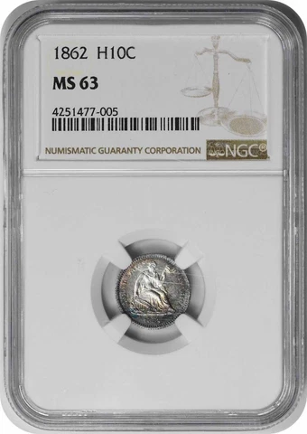 1862 Liberty Seated Silver Half Dime MS63 NGC Cover