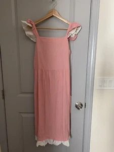 Kulkate Pink Ruffle Sleeveless Pink Peasant Midi Dress Sz S - Picture 1 of 4