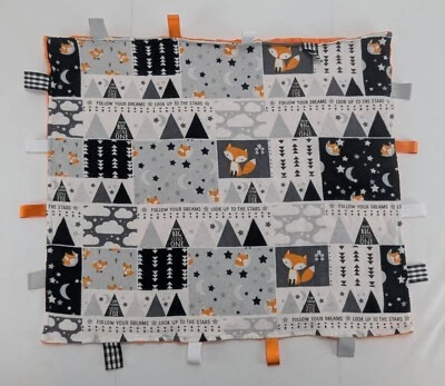 Fitas de cobertor de segurança Stay Clever Little Fox preto cinza laranja Minky Lovey - Imagem 1 de 4
