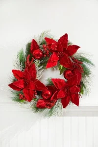 22” Poinsettia With Pine Wreath - Picture 1 of 2