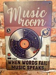 Vintage Retro Style 8"x12' "Music Room When Words Fail" Sign - Picture 1 of 7