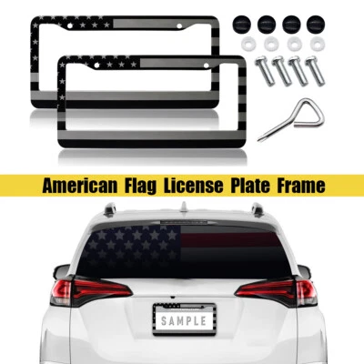 2pcs For Volkswagen Accessories US Flag Patriotic Car License Plate Frame Covers - Image 1 of 4
