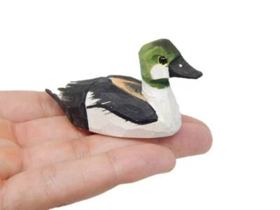 Estatuilla hecha a mano de madera de pato Goldeneye estatua pequeña arte escultura decoración mini Foto 1 de 4