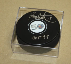NY ISLANDERS BRYAN TROTTIER  Autographed SIGNED ANIV Puck HOF 1997 W/CASE JSA - Picture 1 of 2
