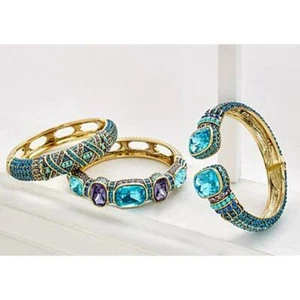 Heidi Daus Blue Swarovski Crystal Accented Hinged Bangle Bracelet M-L - Picture 1 of 7