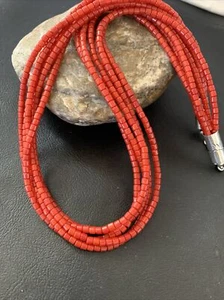 Southwestern Navajo 5 Strang rote Koralle Sterlingsilber Perlen Halskette 01954 - Bild 1 von 12