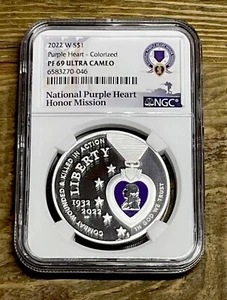 ๐2022 W Colorized Purple Heart Silver Dollar NGC PF69 Ultra Cameo - Picture 1 of 6