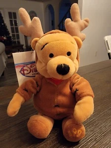 Vintage 90's Disney Winnie The Pooh Reindeer 8" Mini Bean Bag Christmas - Picture 1 of 2