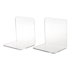 2Pcs Clear Acrylic Bookends L-shaped Desk Organizer Desktop Book Holder School S - Picture 1 of 8