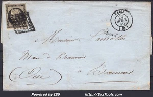 FRANCE CERES 20c N°3 SUR LETTRE GRILLE + CAD TYPE 15 PARIS DU 23/04/1850 - Picture 1 of 2