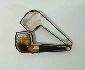 VICTORIAN STERLING SILVER & MEERSCHAUM ESTATE PIPE Birmingham 1886 & Case. - Picture 1 of 11