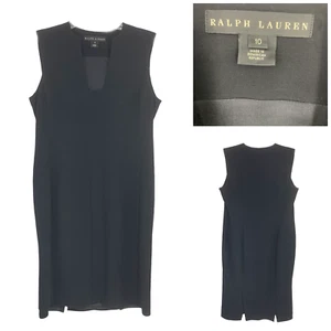 Vintage 1990's Ralph Lauren Black Label Sz 10 Black Wool Shift Career Dress - Picture 1 of 10