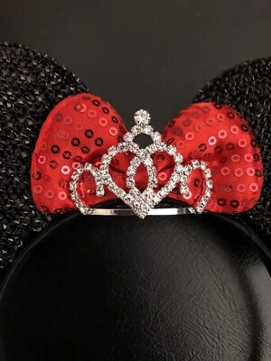 4 pcs Minnie Mouse Ears Headband Princess Rhinestone Tiara Black Red Bow Party  - Image 1 of 2