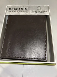 New Kenneth Cole Reaction Men’s Dark Brown Handcrafted Leather Bi-Fold Wallet - Picture 1 of 6