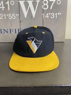 Vintage Pittsburgh Penguins Snapback Hat Logo 7 Black & Gold 1990s NHL - Image 1 of 4