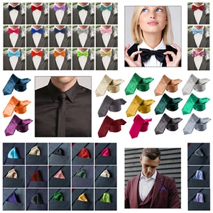 Bow Tie / Slim Neck / Tie Pocket Square Hanky Matching for Wedding Tuxedo Suit - Picture 1 of 87