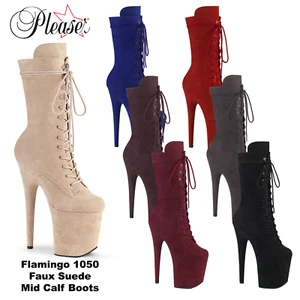 Pleaser Flamingo 1050FS Faux Suede 8 Inch Mid-Calf Platform Pole Dancing Boots - Picture 1 of 14