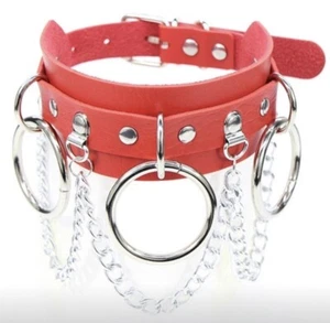 Fetish Faux Leather Neck Harness Gothic BDSM Big Round Ring Collar Choker RED - Picture 1 of 3