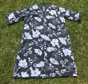Vintage Anthony Richards Black and White Flower House Dress Zip Front XXL Tropic - Picture 1 of 16