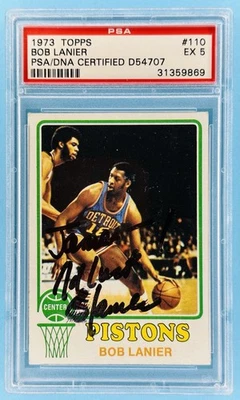БОБ ЛАНЬЕ С АВТОГРАФОМ PSA/DNA EX 5 1973 Topps No110 сертифицированный автомобиль РЕДКИЙ - Изображение 1 из 3