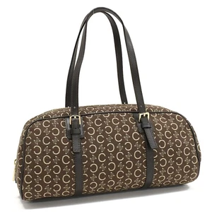 CELINE C Macadam Hand Bag Brown Canvas Purse Gold-toned Hardware  T10E - Picture 1 of 9