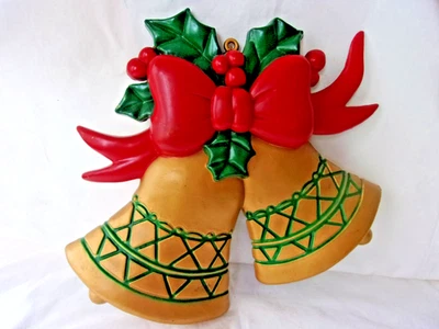 Vintage Silver Merry Christmas Bell Wall Hanging Door Decoration 1980s Retro - Image 1 of 3