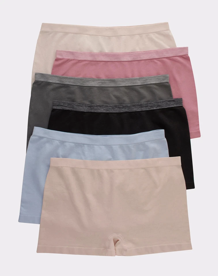 Paquete de 6 bragas Hanes Boyshort para mujer cómodas ajuste flexible microfibra elástica talla S-2XL Foto 1 de 4