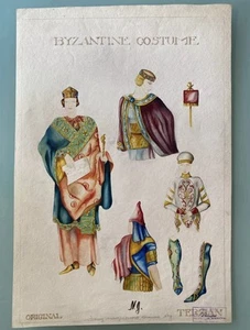 1933 Pintura Dibujo Teatro Disfraces Bizantinos De Colección 36x54cm N. Goncharova - Imagen 1 de 9