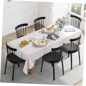Windsor Dining Chairs Set of 6, Wood Farmhouse Spindle Back, Widen Seat, Mid - Picture 1 of 8