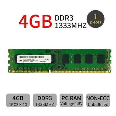 Micron 4GB DDR3 1333MHz PC3-10600U 240pin DIMM SDRAM PC Desktop Intel Memory RAM - Image 1 of 4
