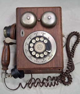 Western Campana Elettrica da Parete in Legno Quadrante Rotante Telefono Vintage - Foto 1 di 11